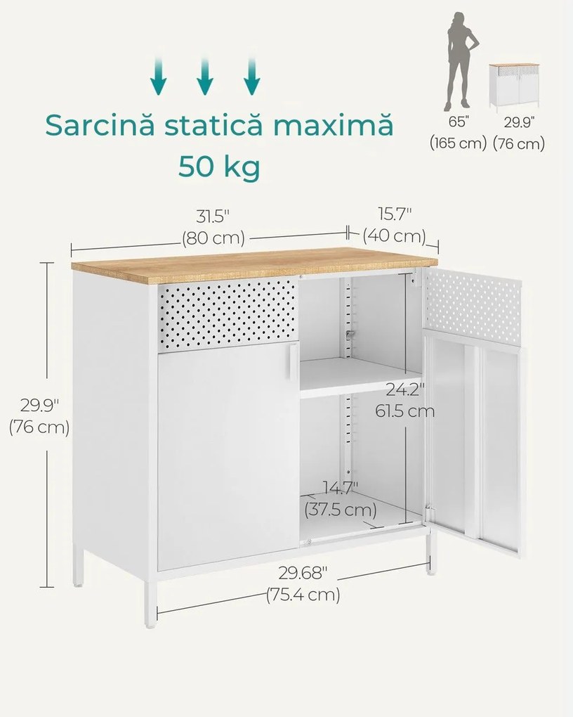 Dulap de depozitare metalic BRIX, 76x80x40cm, albă/maro SongmicsHome