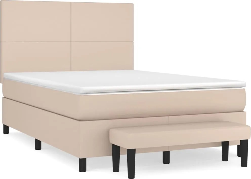 vidaXL Pat box spring cu saltea, cappuccino, 140x190cm piele ecologică