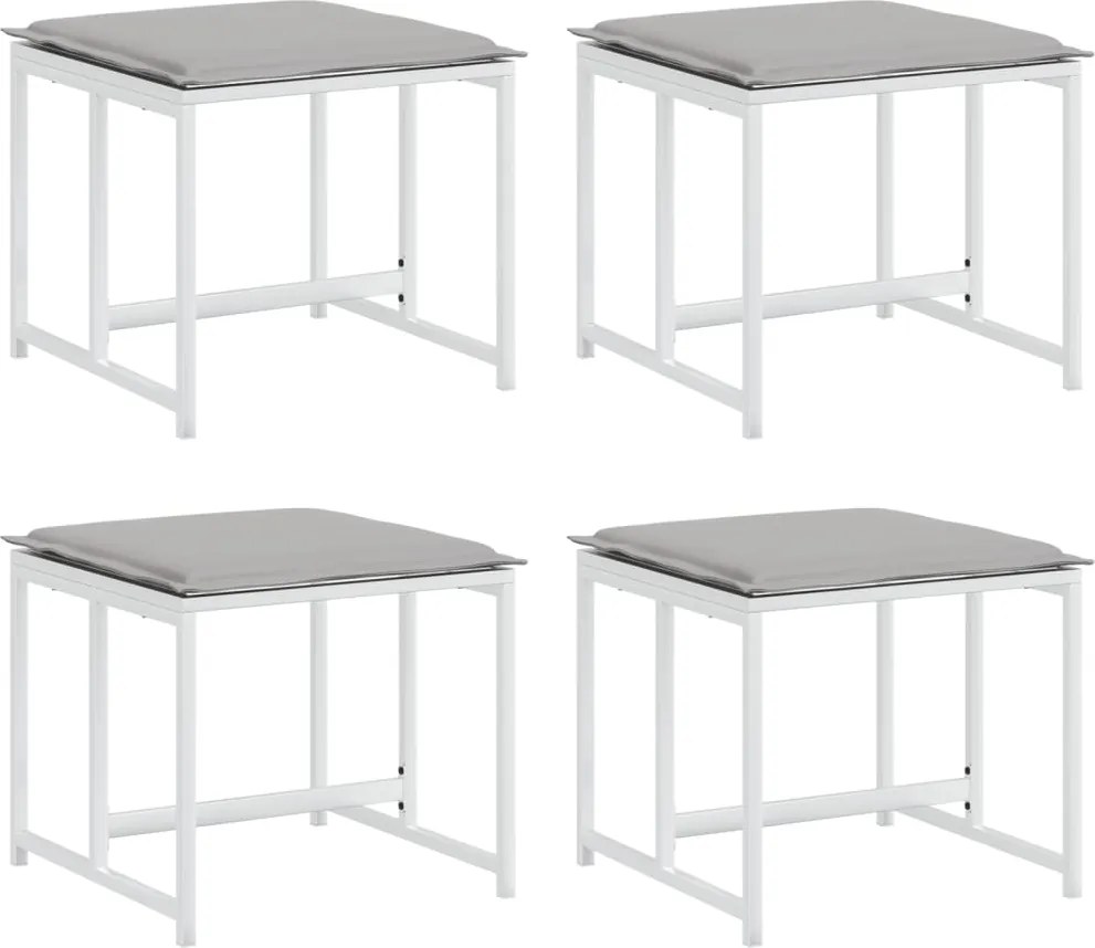 vidaXL Taburete de grădină cu perne, 4 buc., alb, oțel și textilenă