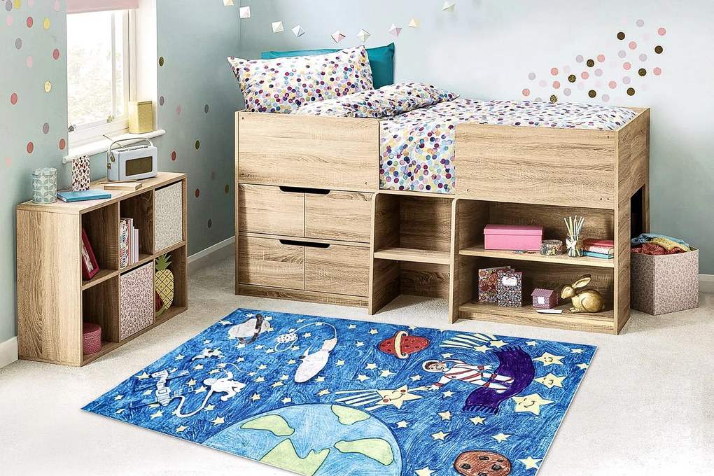 BAMBINO 2265 covor lavabil rachetă spațială pentru copii anti-alunecare - albastru