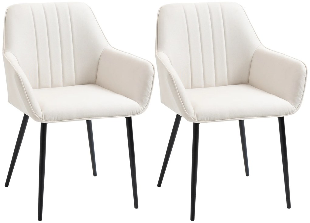 HOMCOM Scaune de Masa Scaune de Vizitator Design scandinav - Set de 2 scaune - Picioare metal negru - Scaun Spatar Brate ergonomici material textil de in Bej | Aosom Romania
