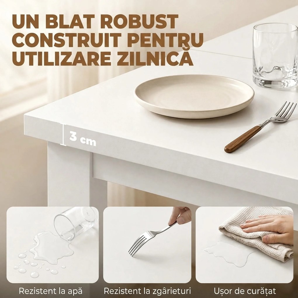HOMCOM Masă de dining modernă cu spațiu de depozitare, 120 cm, albă | Aosom Romania