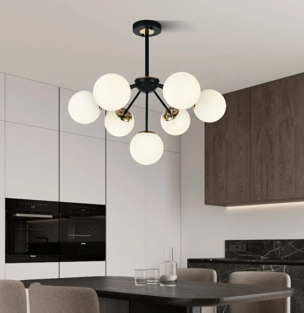 Lustra model N36368-7 – 7 x E27, abajururi elegante, finisaj negru