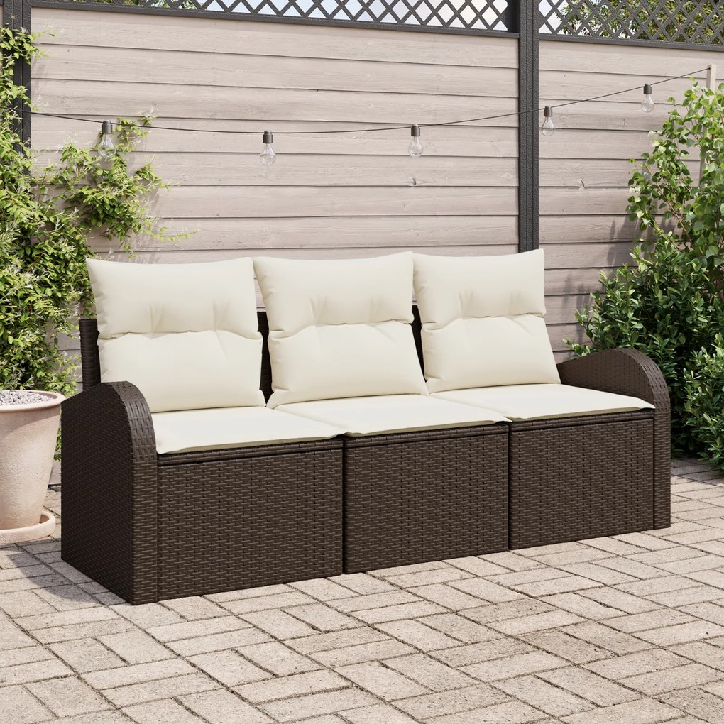 vidaXL Set de canapele pentru grădină cu pernă 3 pcs Maro Rattan poli