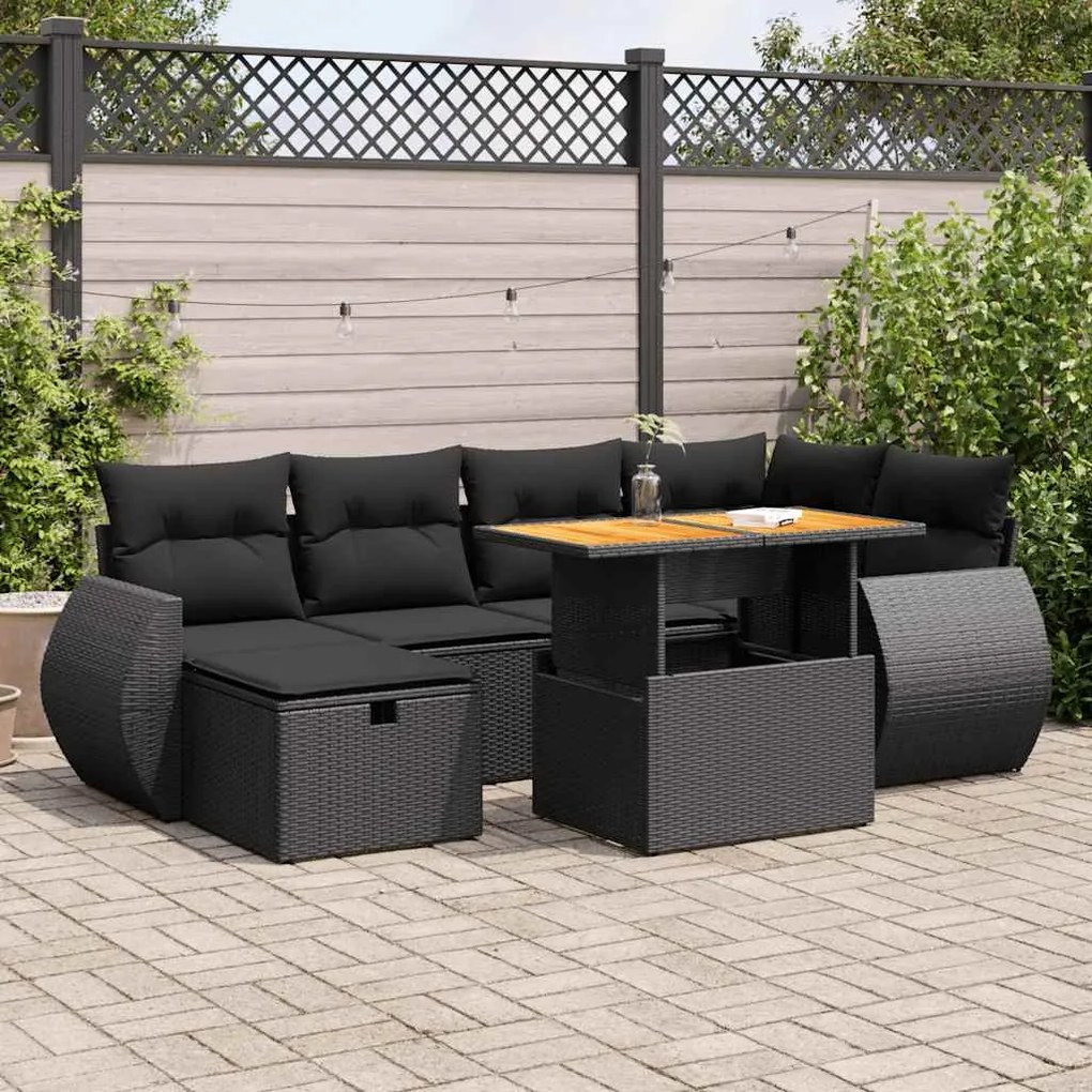 3328056 vidaXL Set mobilier grădină perne 8 piese negru, poliratan/lemn acacia