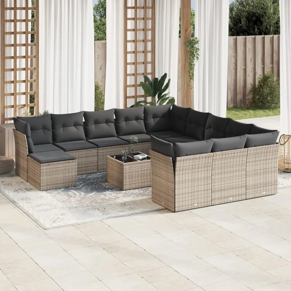 vidaXL Set mobilier de grădină cu perne, 13 piese, gri, poliratan