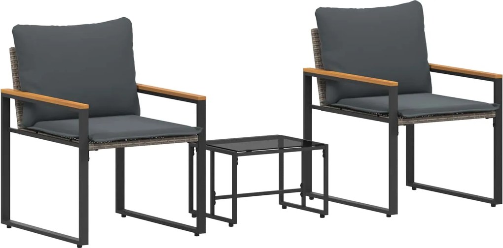 vidaXL Seturi de mobilier cu pernă 3 pcs Gri și gri închis Ratan