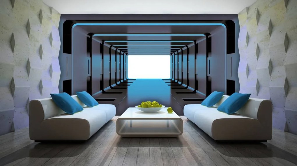 Fototapet - Tunel 3D albastru (152,5x104 cm)