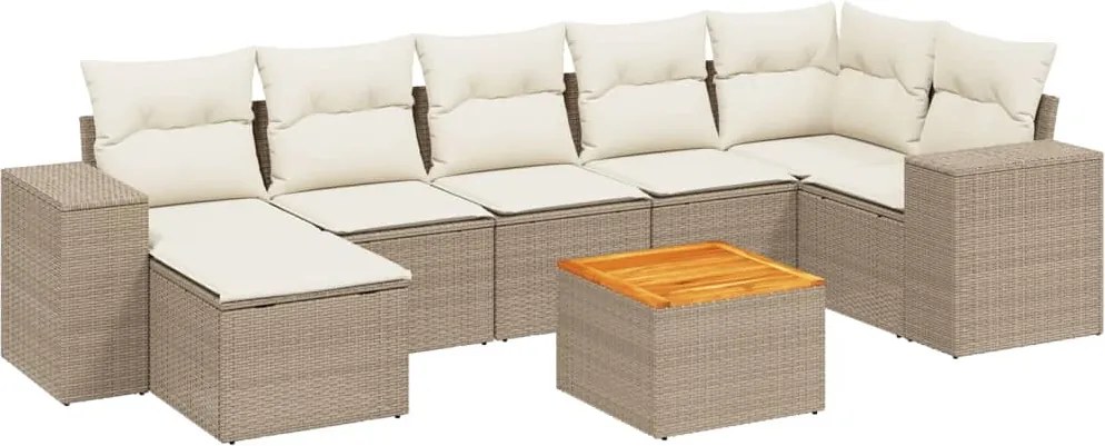 vidaXL Set canapele de grădină, 8 piese, cu perne, bej, poliratan