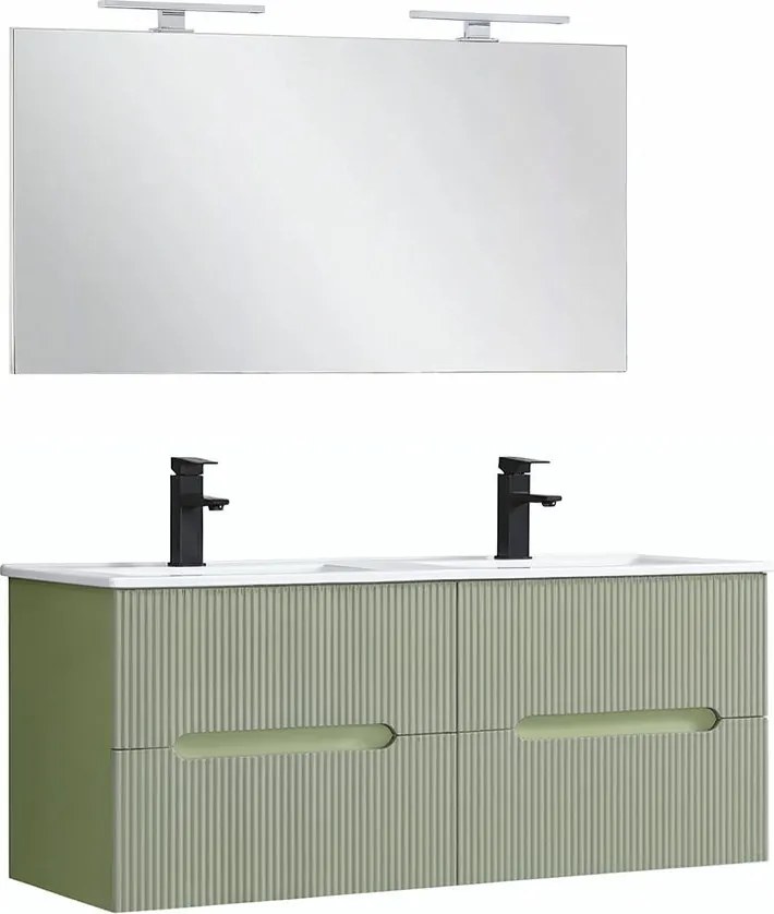 Trent Mobilier de baie 120 cm Lavetă ceramică cu oglindă 60x120 cm verde fistic-verde-olive