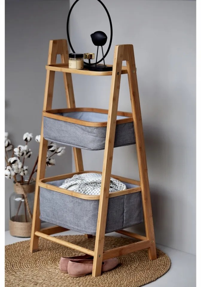 Organizator pentru baie cu 2 compartimente, Bahari, Wenko, 91 x 44 cm, lemn/poliester/bumbac, gri/natur