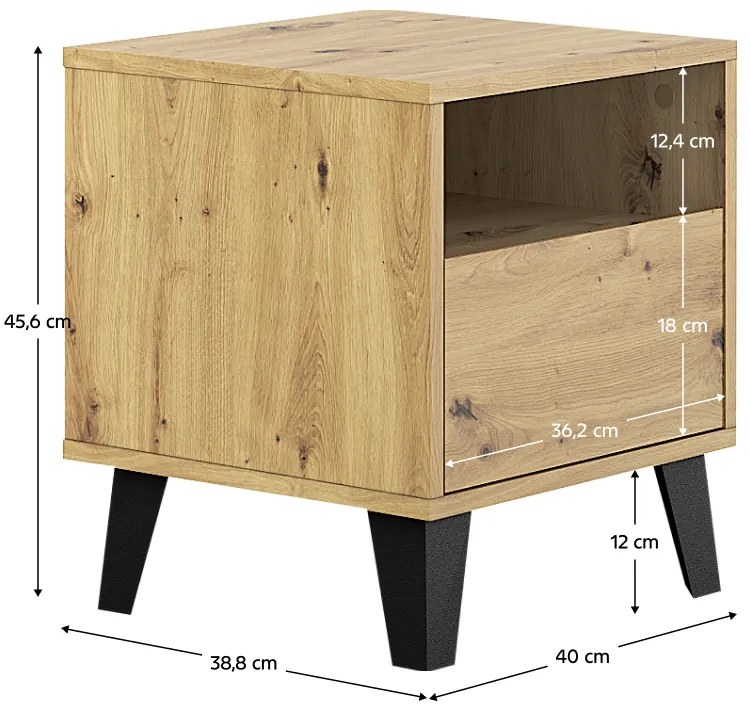 Noptieră BOGAN 1S, stejar artisan