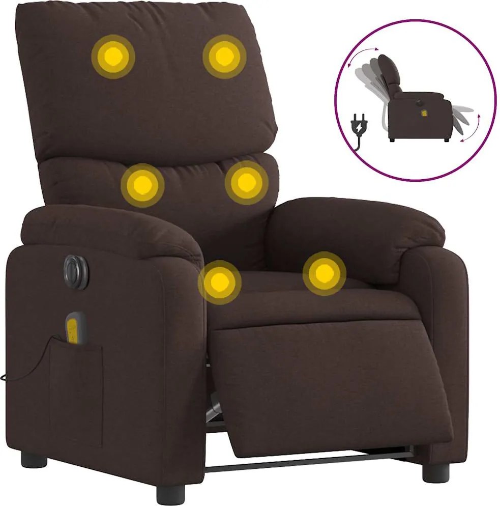 vidaXL Fotoliu electric de masaj rabatabil, maro închis, textil