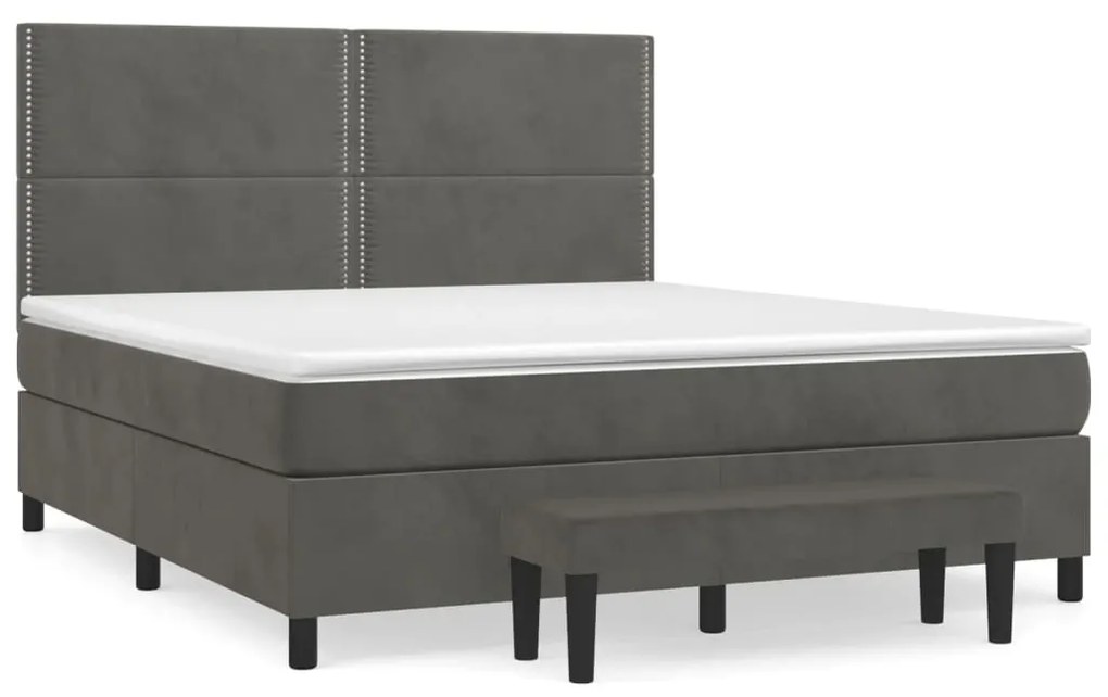 3137798 vidaXL Pat box spring cu saltea, gri închis, 180x200 cm, catifea