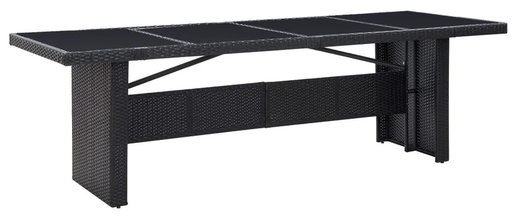 vidaXL Masă de grădină, negru, 240 x 90 x 74 cm, poliratan și sticlă