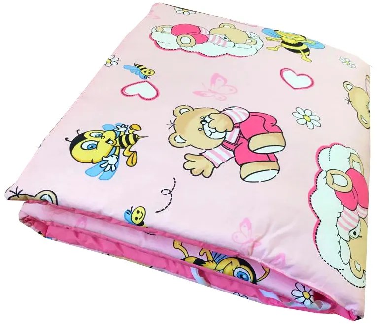 Set de aparatori pufoase h39 pat 140x70 cm DeLuxe Ursi cu albine pe roz