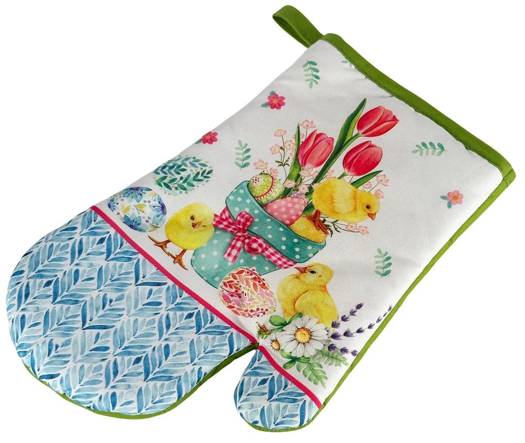 Set de 2 manusi de bucatarie cu magnet EASTER CHICKS, alb-verde