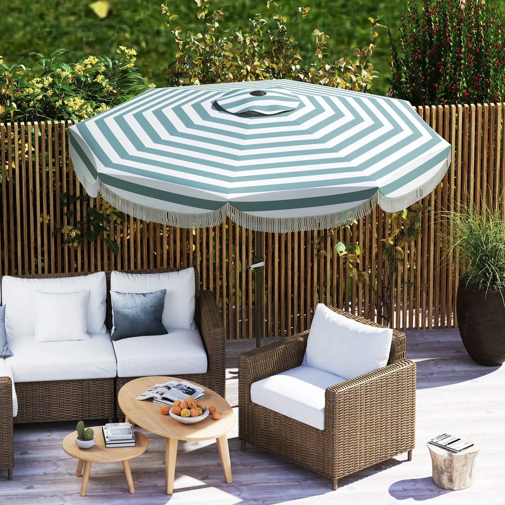 Outsunny Umbrelă de grădină 2,7 m, umbrelă de exterior inclinabilă UPF 30+ cu manivelă, 8 baleiene, albastru clar și alb | Aosom Romania
