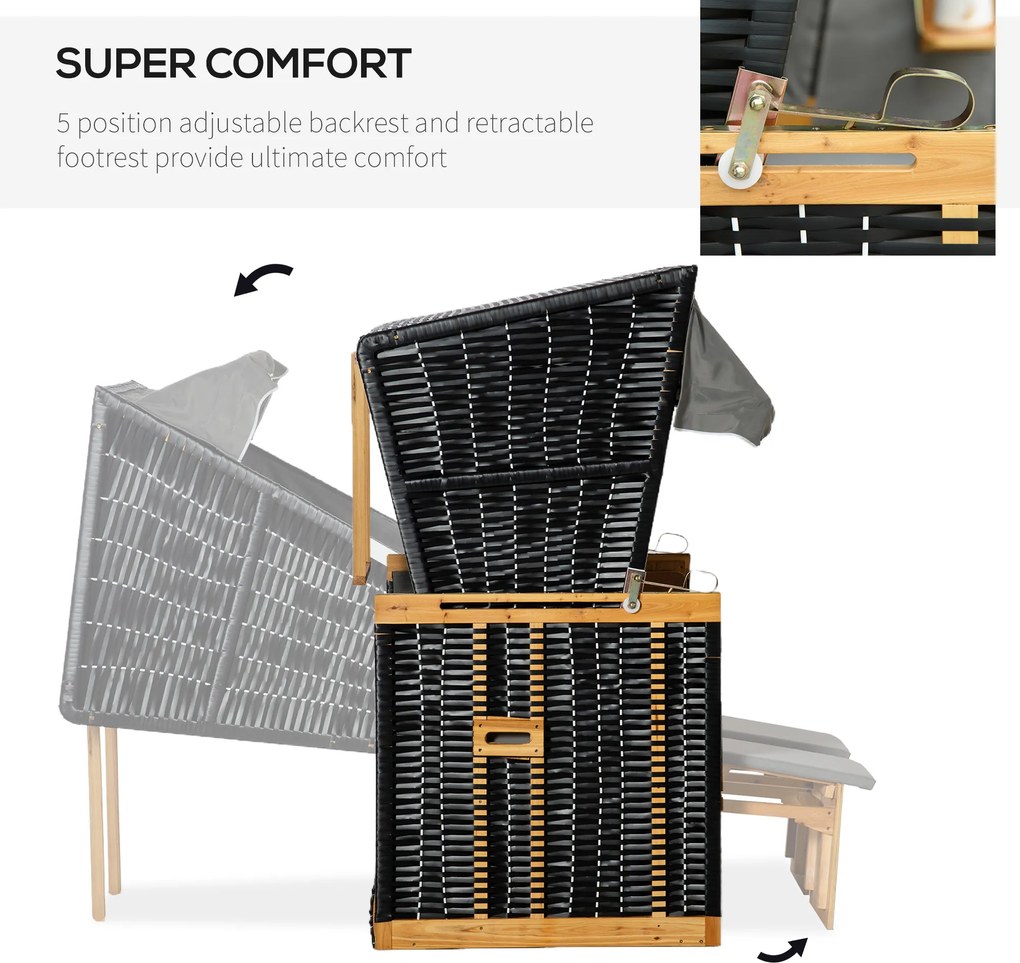 Outsunny Șezlong plajă 2 persoane, cu perne și suport picioare, rezistent la vreme, gri deschis | Aosom Romania