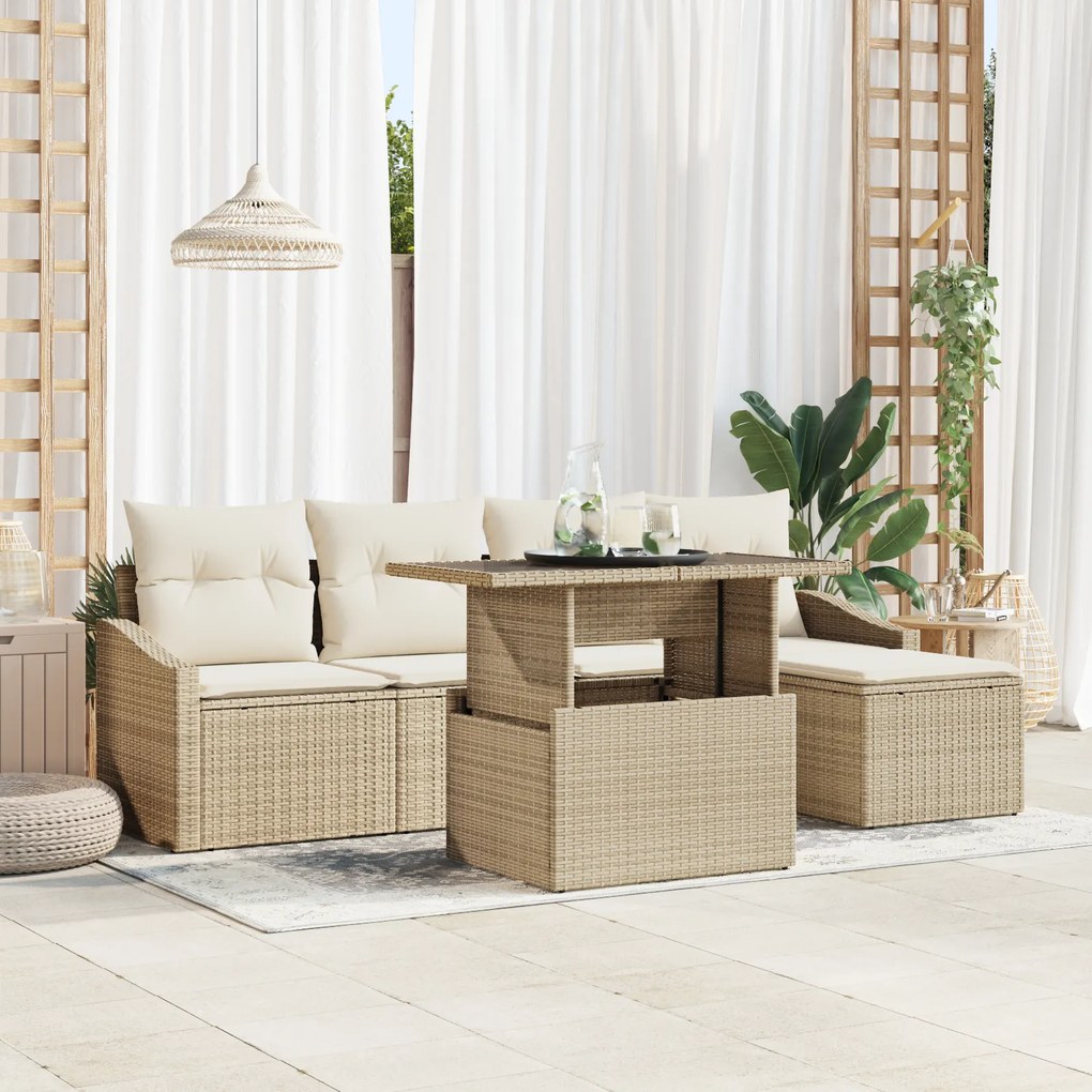 vidaXL Set de canapele pentru grădină cu pernă 6 pcs bej și crem