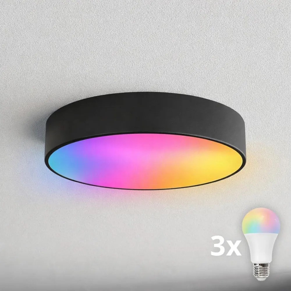 BRILAGI - Plafonieră LED RGBW CLARE, dimabilă, pentru baie, 3x E27/12W/230V, IP54, Wi-Fi, neagră