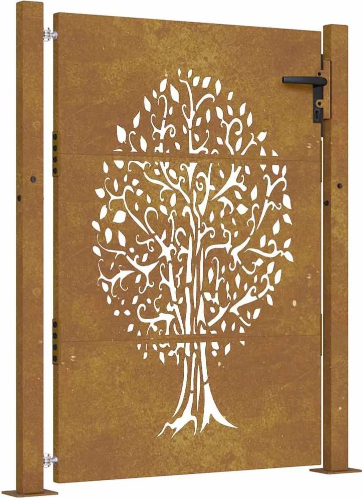 vidaXL Poartă de grădină 100x125 cm, oțel corten, design copac