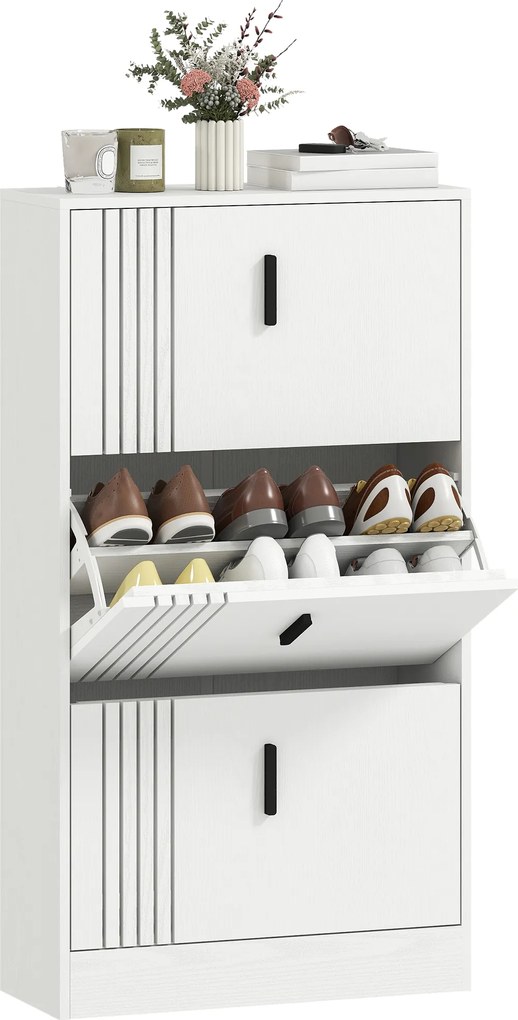 HOMCOM Dulap pentru încălțăminte dulap pantofi cu 3 uși rabatabile 18 perechi capacitate mare din lemn 63 x 24 x 117 cm alb | Aosom Romania