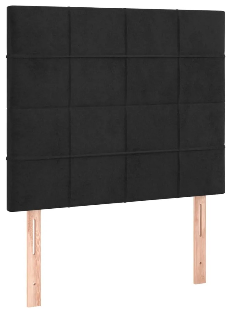 Pat continental cu saltea si LED, negru, 80x200 cm, catifea Negru, 80 x 200 cm, Cu blocuri patrate