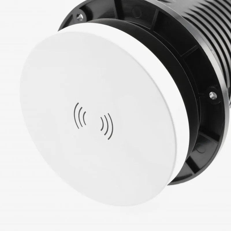 Priză încorporabilă în blat Camino GTV, încărcător wireless 10W, 2 prize Schuko, USB A + C, alb, D:80 mm Aluminiu/ plastic, Alb, D:80 mm
