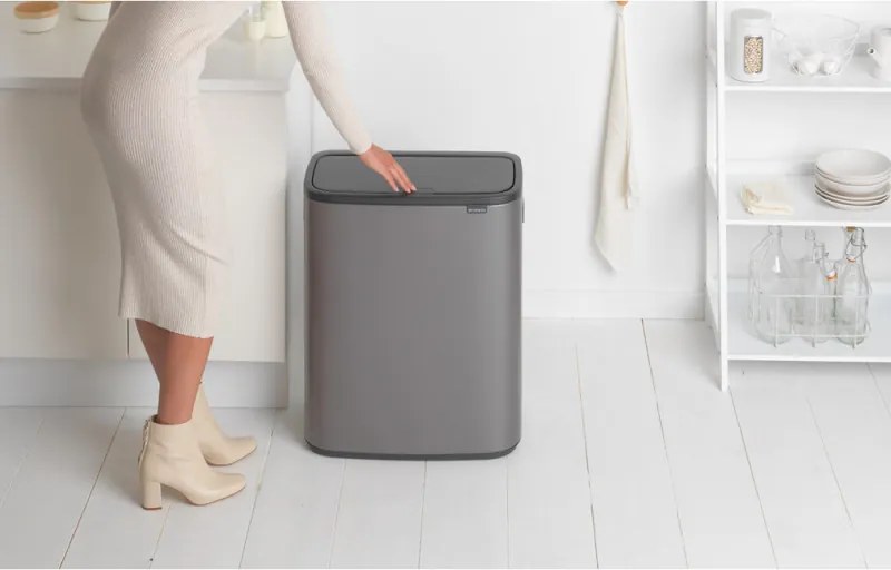 Cos de gunoi Brabantia Bo Touch 1001271, 2x30 L, Deschidere lina si silentioasa, Deschidere larga, Gri inchis