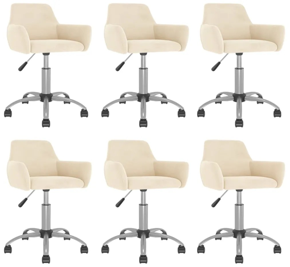 3092696 vidaXL Scaune de sufragerie pivotante 6 buc, crem, catifea