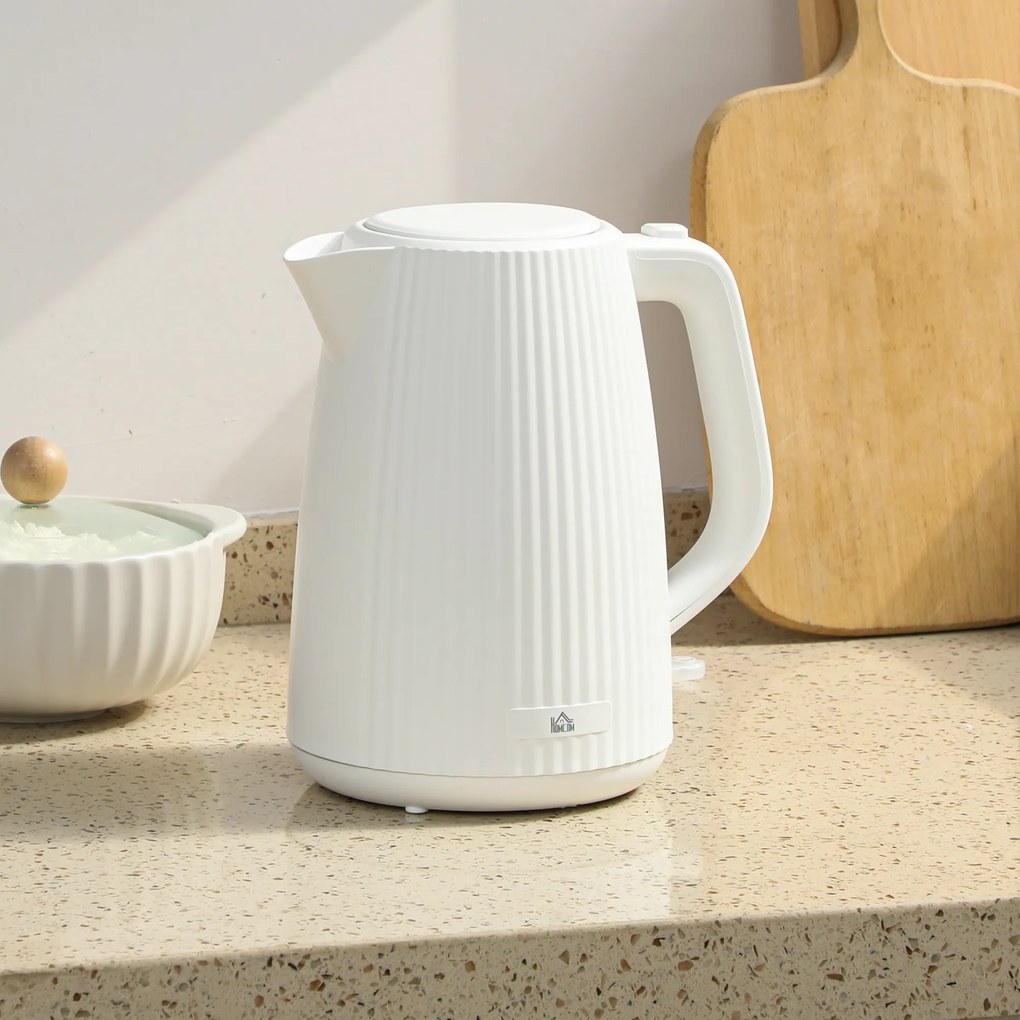 HOMCOM Fierbător Electric 1,7L 2025W cu Filtru Anticalcar Detașabil Oprire Automată Bază Rotativă 360° Crem | Aosom Romania