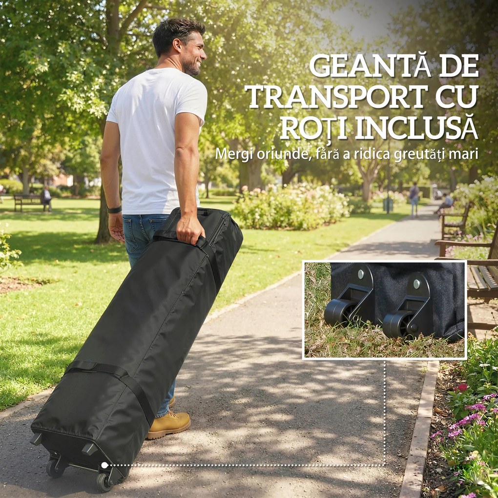 Outsunny Pavilion 3x3 m Pop-Up cu Buzunare, UPF 50+, cu Saci de Nisip și Geantă cu Roți | Aosom Romania