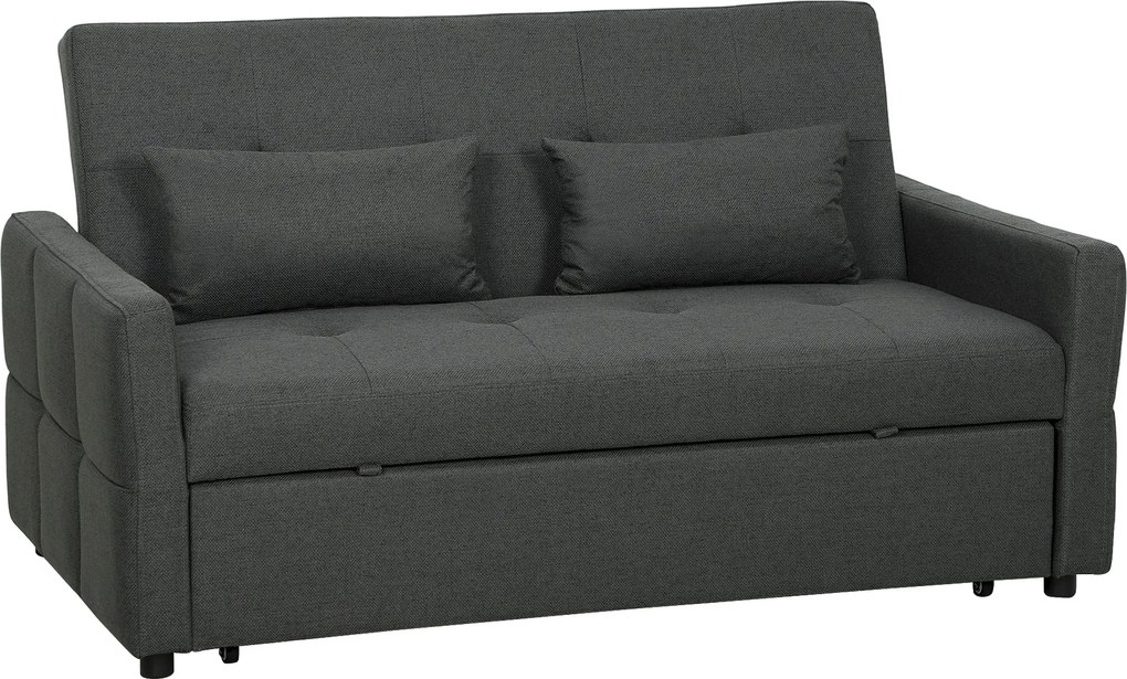 HOMCOM Canapea 2 Locuri Convertibilă în Pat Clic-Clac, cu 2 Perne, din Material Textil, Gri Închis | Aosom Romania