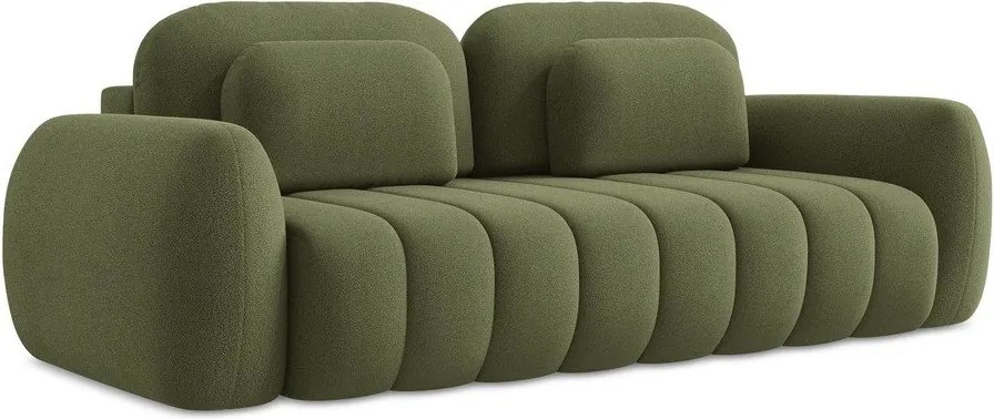 Canapea verde extensibilă/cu spațiu de depozitare cu tapițerie din țesătură bouclé 266 cm Pele – Makamii