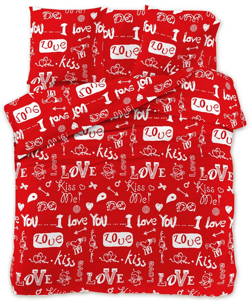 Lenjerie de pat din microfibra rosie, KISS LOVE