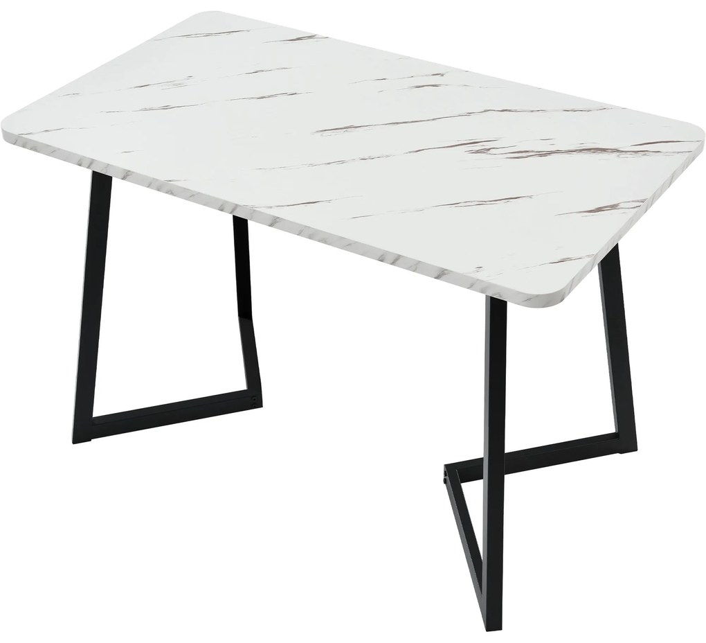 Masă de prânz 117x68 cm, cu efect de marmură și picioare din metal, Versatilă pentru sufragerie și living, Alb+Negru