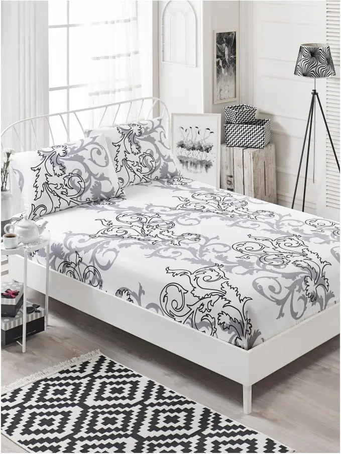 Set cearșaf elastic și 2 fețe de pernă Garriso Lestono, 160 x 200 cm