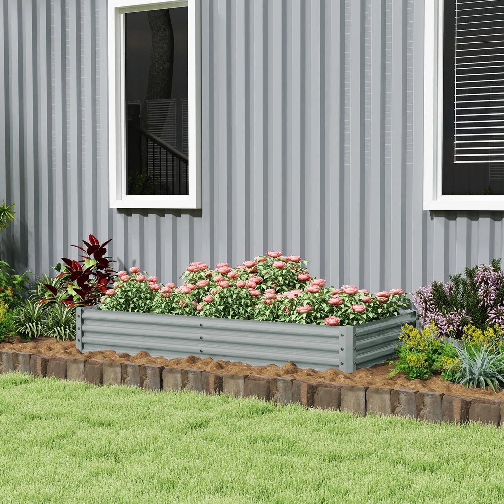 Outsunny Jardinieră de Exterior din Oțel cu Fund Deschis și Margini Întărite, 180x90x30 cm, Gri Argintiu | Aosom Romania