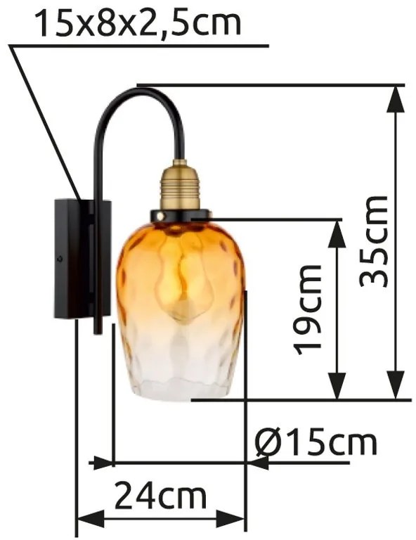Aplica de perete design decorativ SALVY negru/chihlimbar