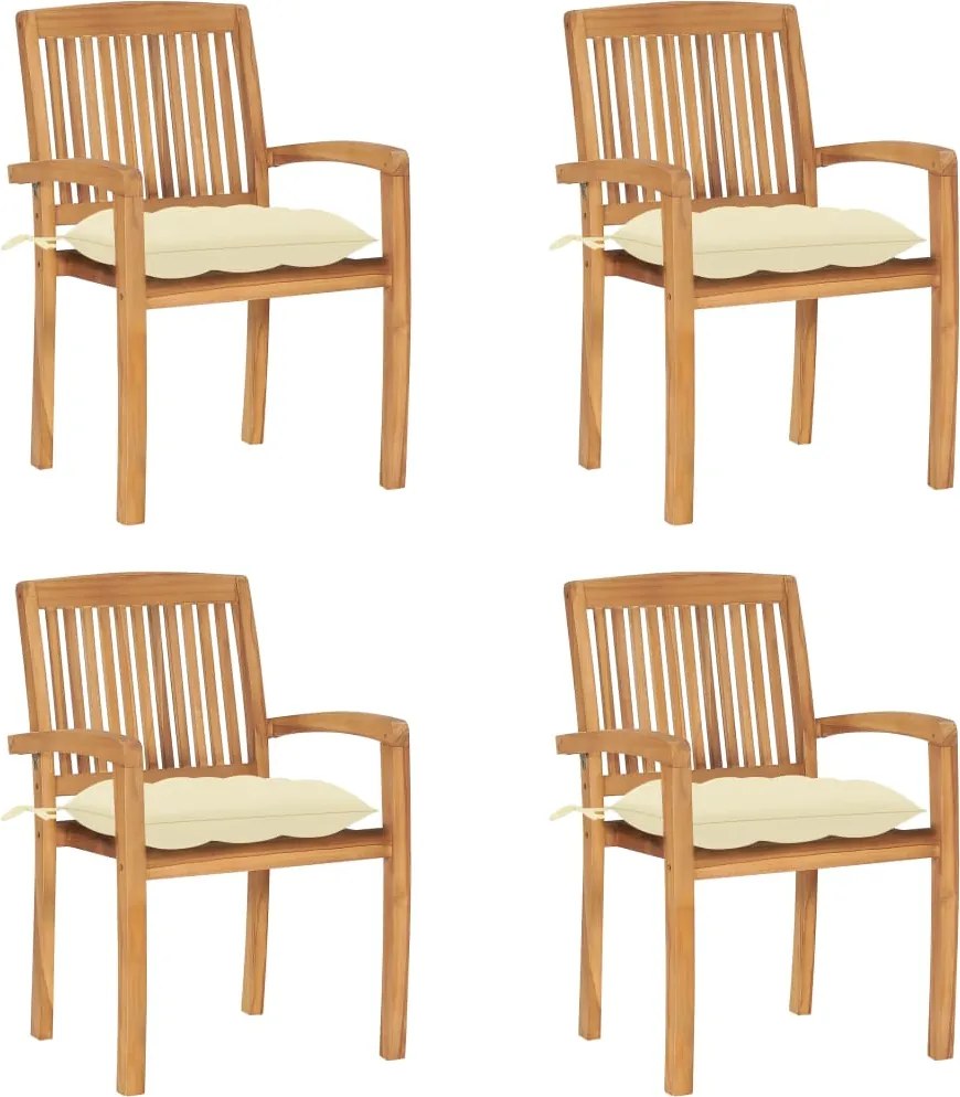 vidaXL Scaune de grădină stivuibile cu perne, 4 buc., lemn masiv tec