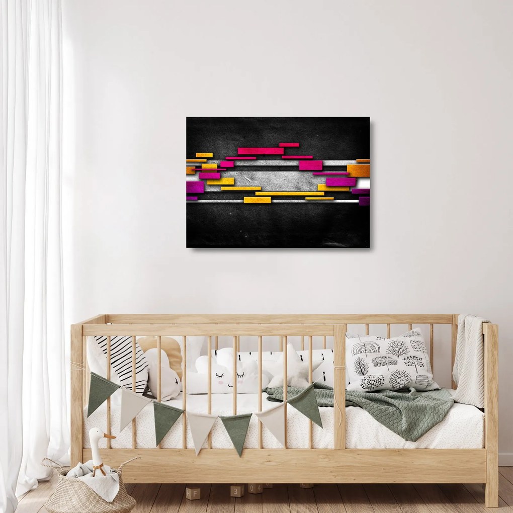 Tablou pe sticlă - Abstrac colorat, fundal negru (70x50 cm)