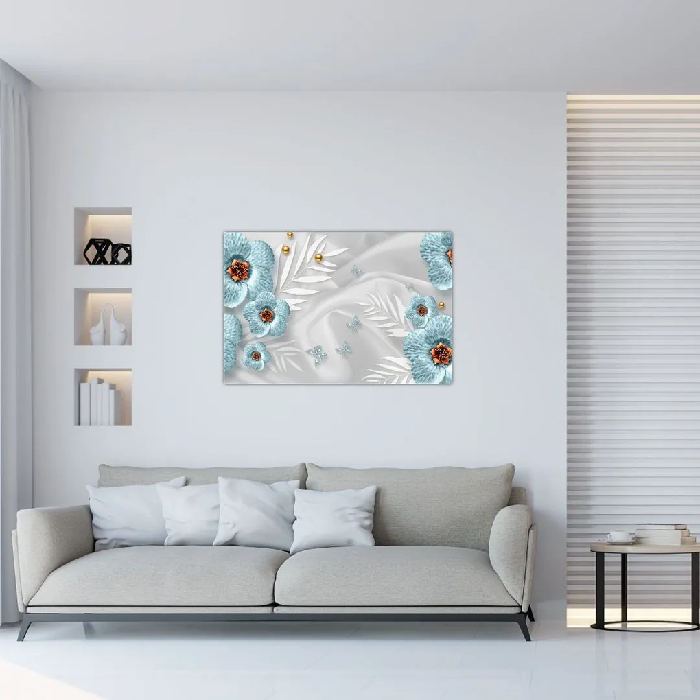 Tablou - 3D Flori albastre (90x60 cm)
