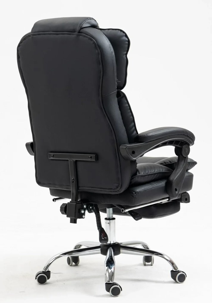 Scaun directorial, cu Masaj și Încălzire, suport picioare, funcție sezlong, piele ecologică, Negru