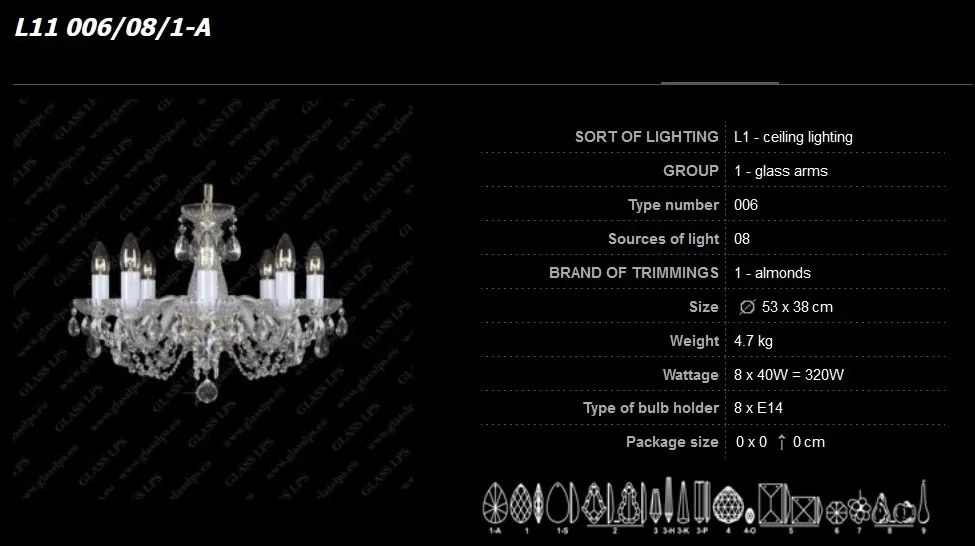 Lustra 8 brate cristal Bohemia L11 006/08/1-A