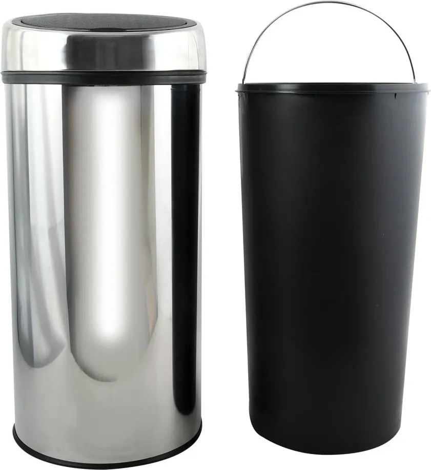 Coș de gunoi argintiu lucios cu senzori de atingere din oțel 30 l – MSV