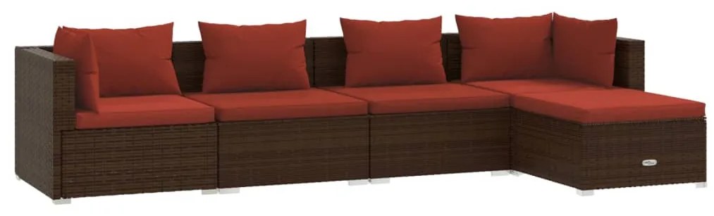 3101659 vidaXL Set mobilier de grădină cu perne, 5 piese, maro, poliratan