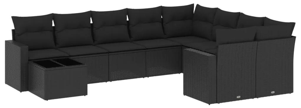 3219445 vidaXL Set canapele de grădină cu perne, 10 piese, negru, poliratan