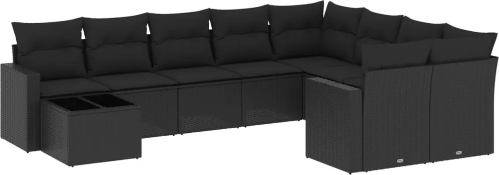 vidaXL Set canapele de grădină cu perne, 10 piese, negru, poliratan