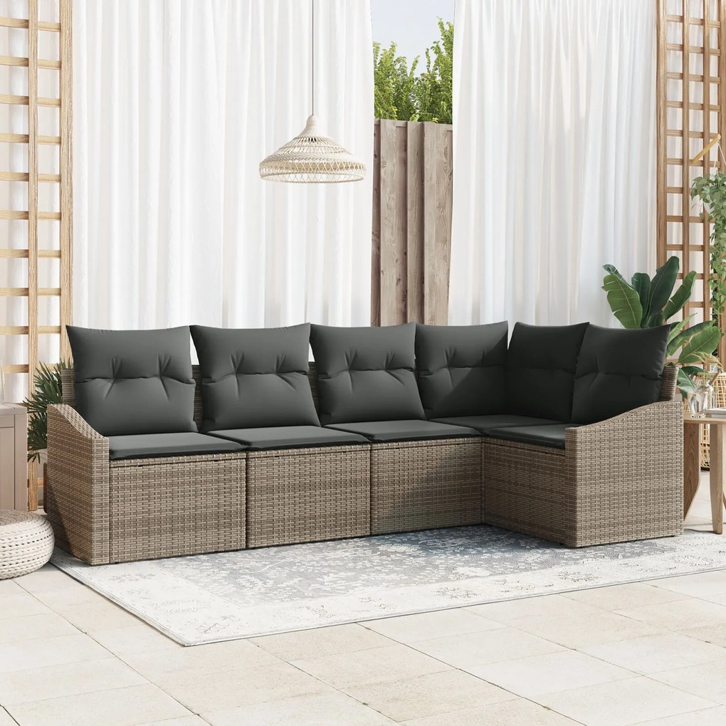 vidaXL Set de canapele pentru grădină 5 pcs Gri Rattan poli